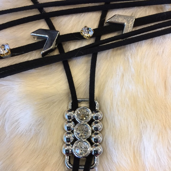 2 Necklaces Leather CZ Choker & Bolo Jewelry - Picture 3 of 5