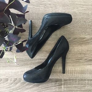 INC Shiny Black Snakeskin Heels