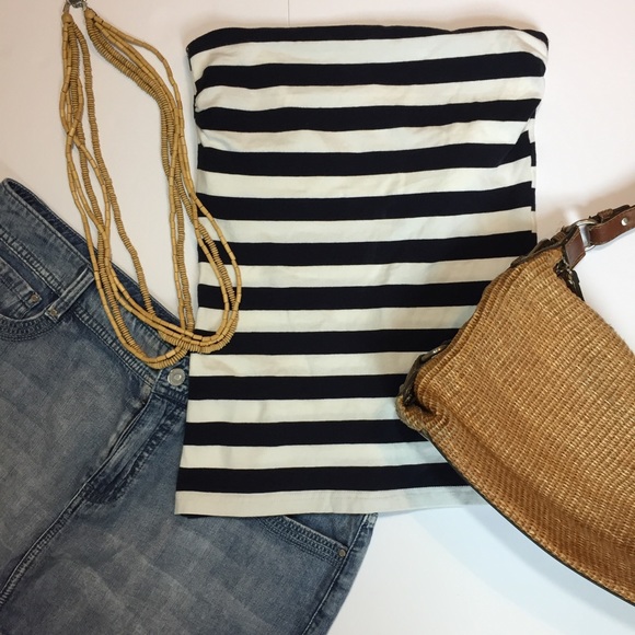 H&M Tops - H&M Navy & White Stripe Strapless Top