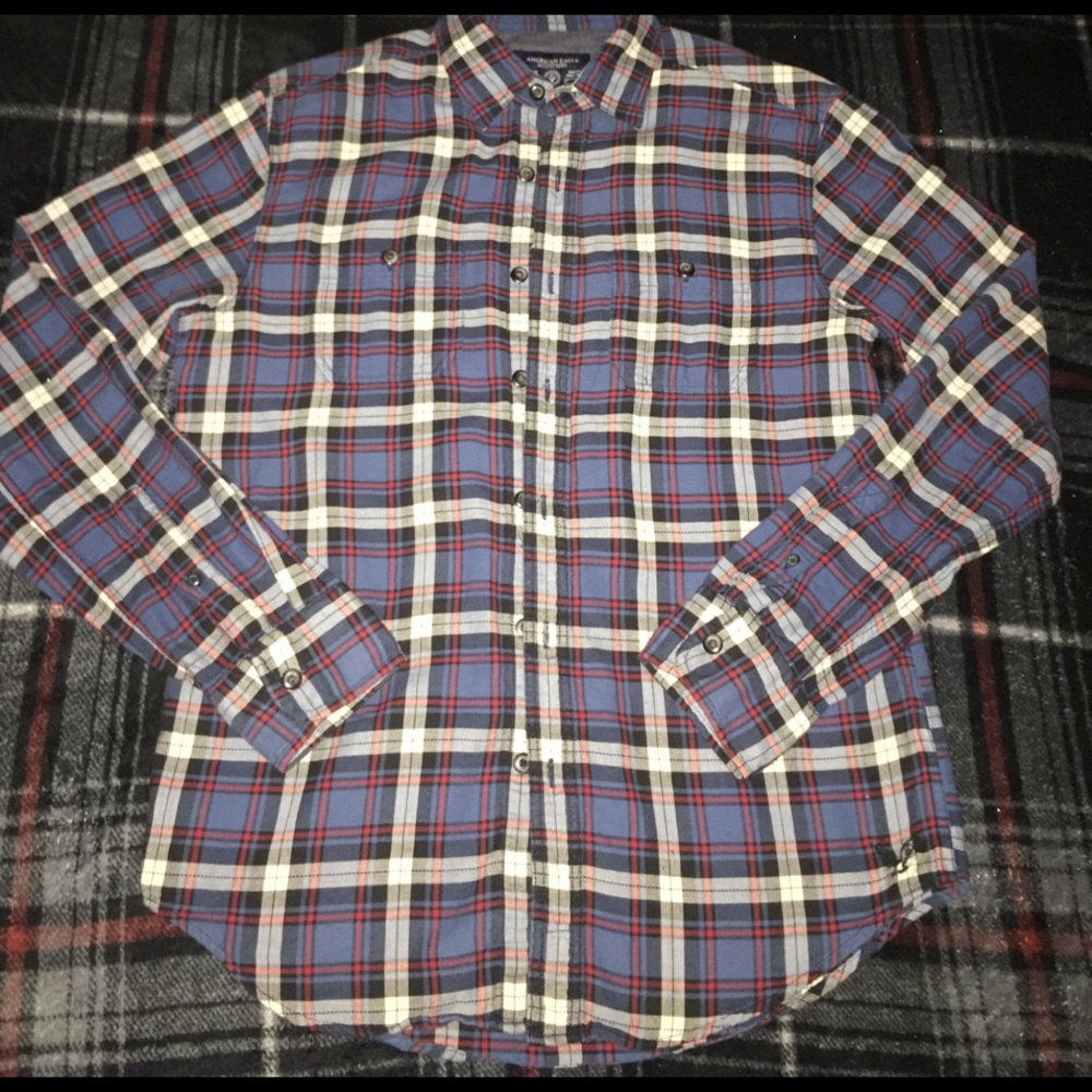 blue/red button up flannel