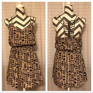 NWT Three Pink Hearts S Taupe/Black Tribal Dress