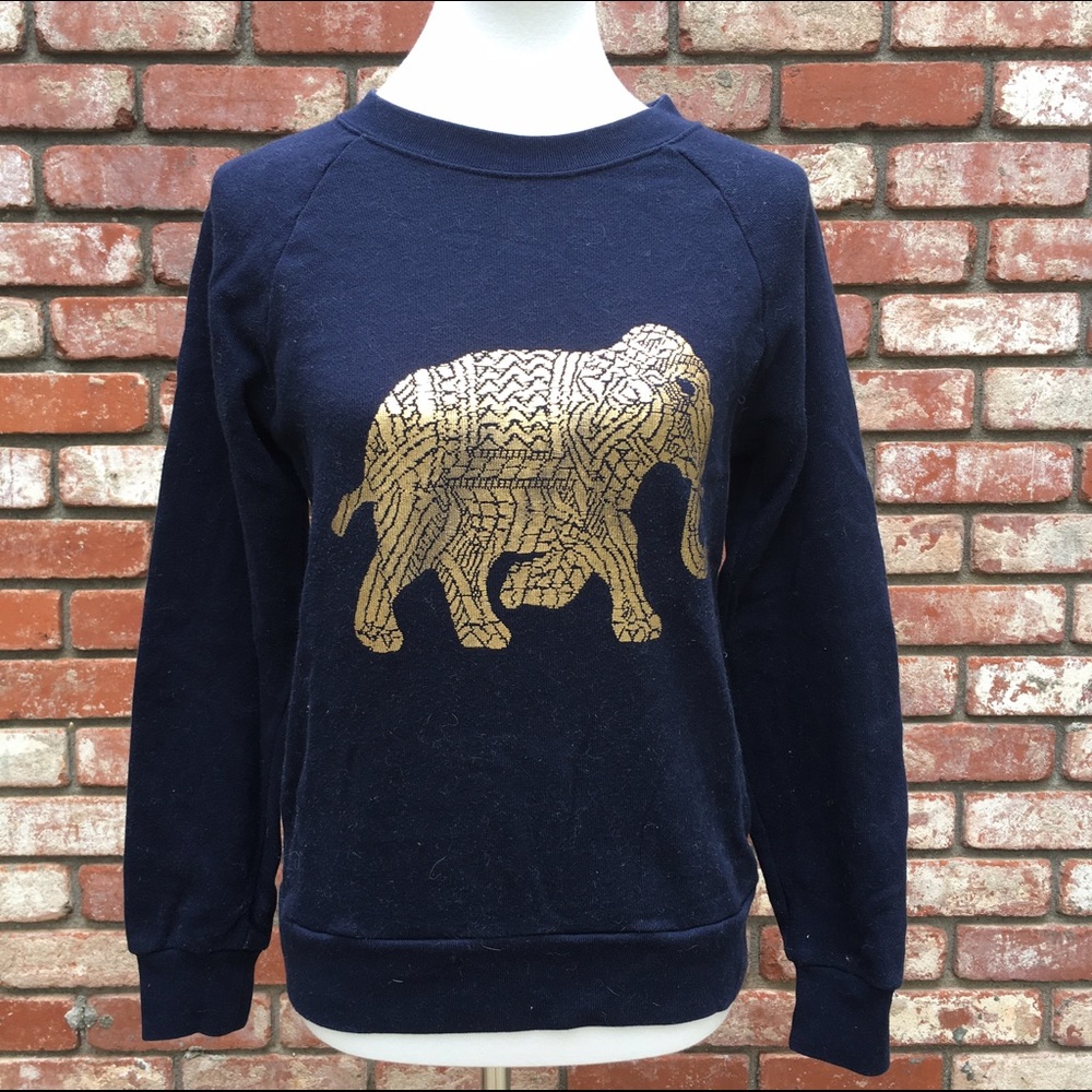 !SOLD! J Crew Metallic Elephant Sweatshirt - Picture 1 of 4