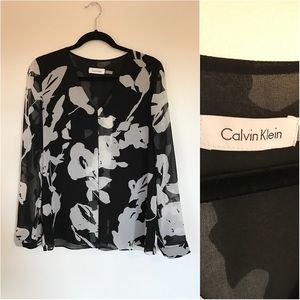 $6 SALE: Calvin Klein V Floral Blouse