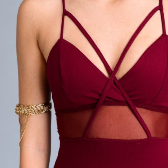 Nasty Gal Other - burgundy mesh cutout plunge bodysuit