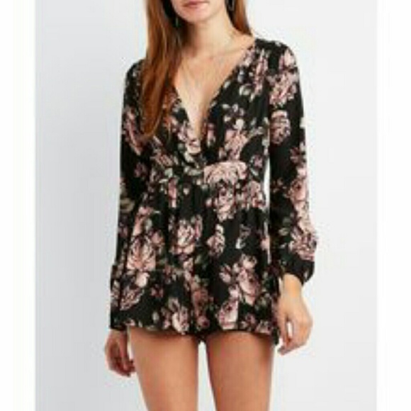 FLORAL BLACK ROMPER - Picture 1 of 7