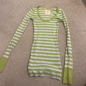 Hollister green and grey striped long sleeve shirt