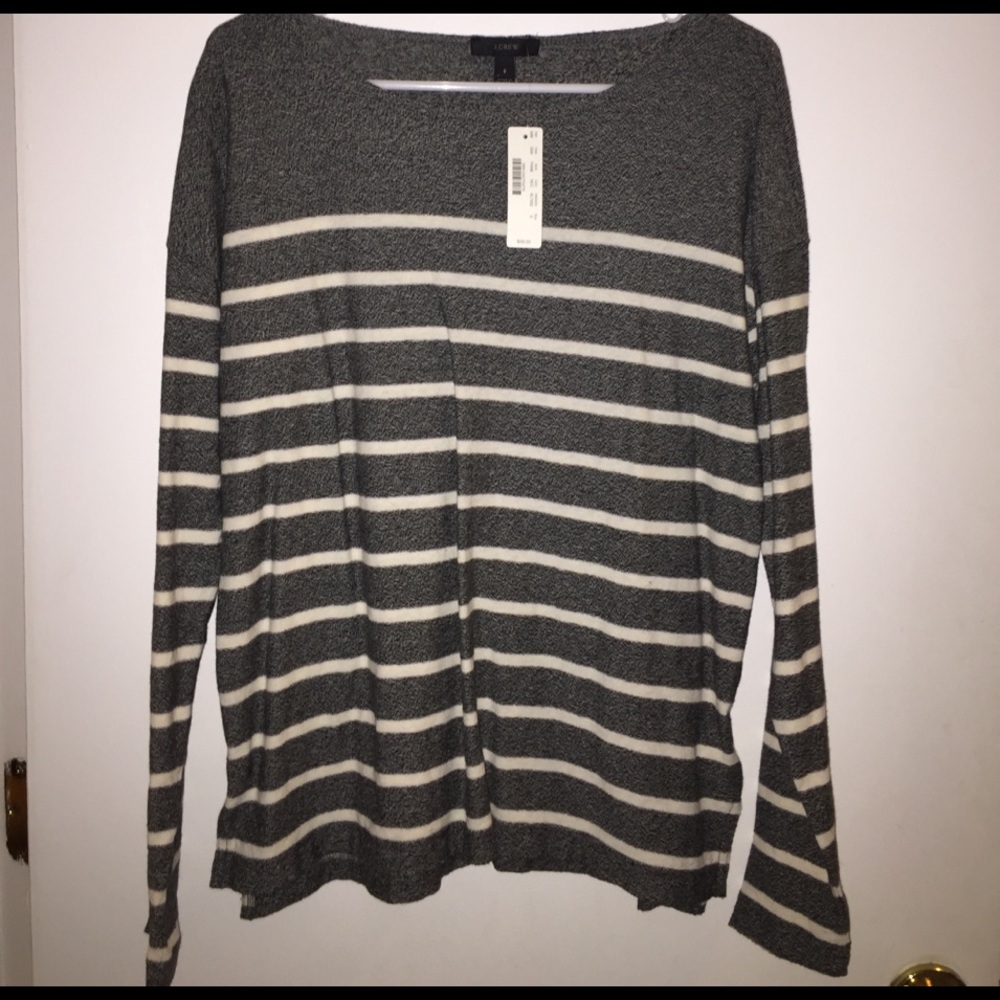 Grey and white striped J Crew long sleeve