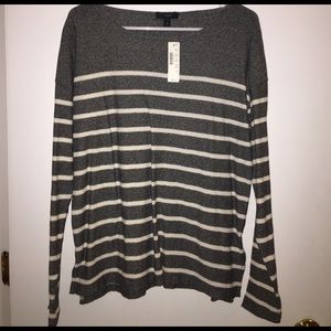 Grey and white striped J Crew long sleeve