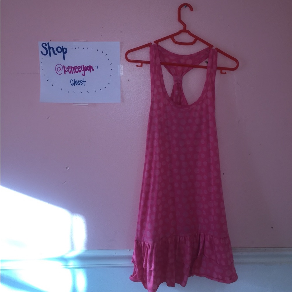 Pink polka dot cover up/dress shirt