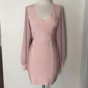 Contrast Sleeve Bandage Dress