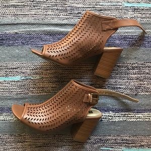 brown peep toe booties