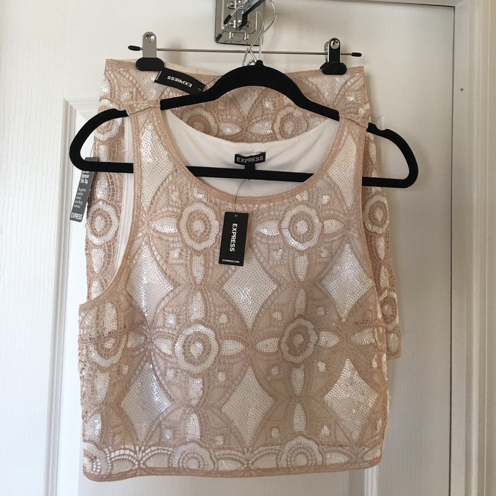 NWT Express Dress, Cream and Rose Gold. OBO