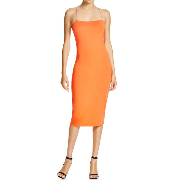 orange spaghetti strap bodycon dress