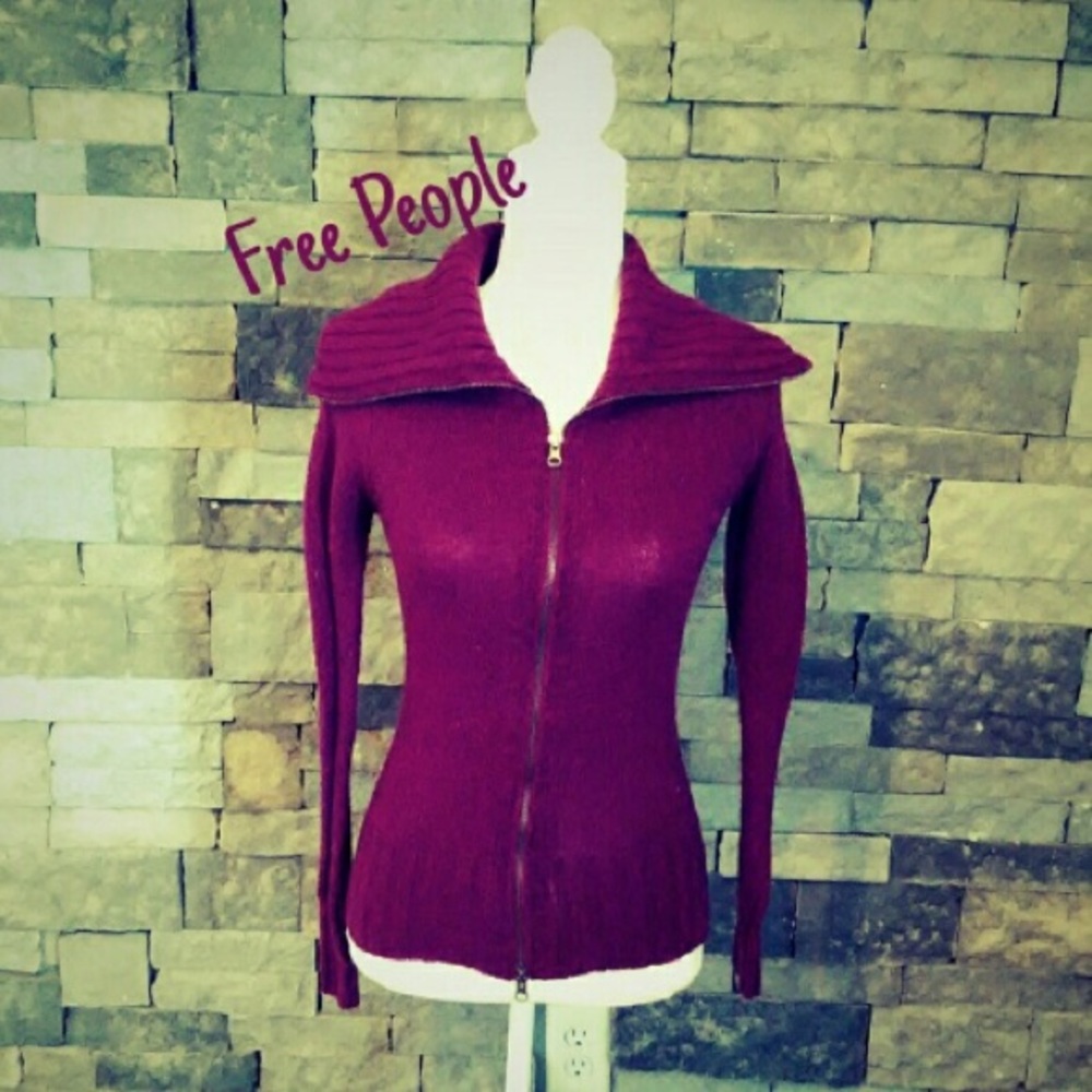 Free People maroon/purple collared zip up sweater