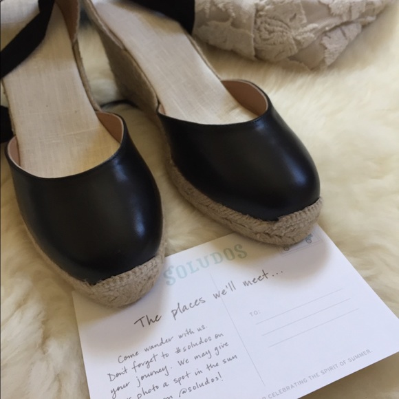 Last One- Soludos Leather Wedge Espadrille Sandals - Picture 4 of 8