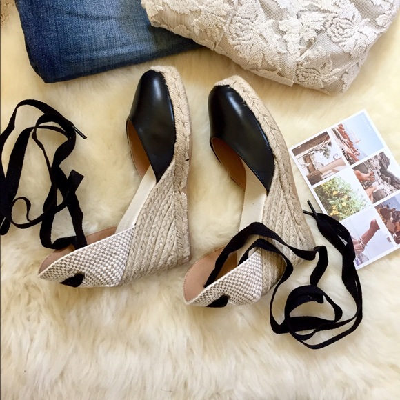 Last One- Soludos Leather Wedge Espadrille Sandals - Picture 2 of 8