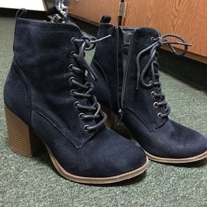 Navy blue suede booties