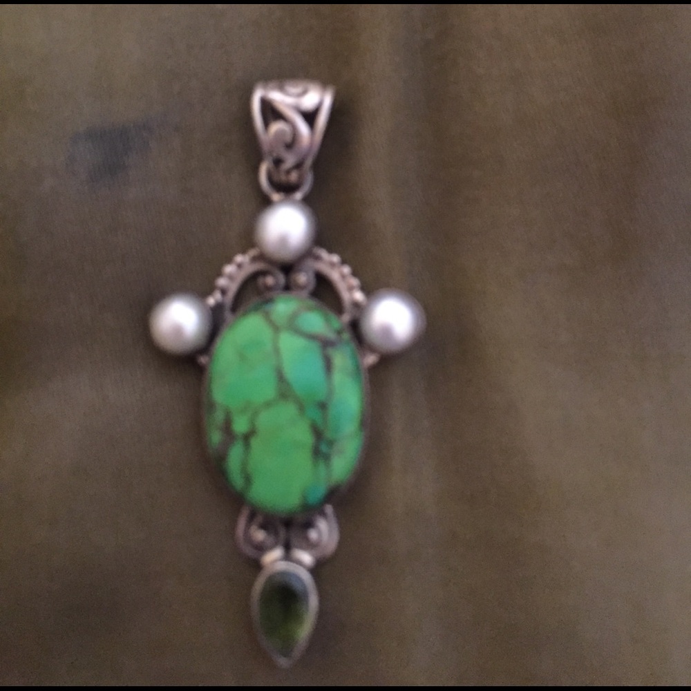 Vintage sterling silver pearl turquoise pendant