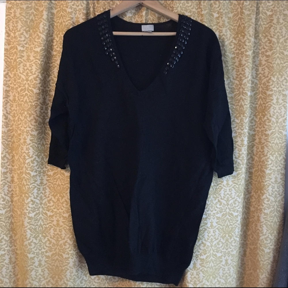 H&M Lightweight Black Studded V-Neck Sweater