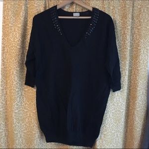 H&M Lightweight Black Studded V-Neck Sweater