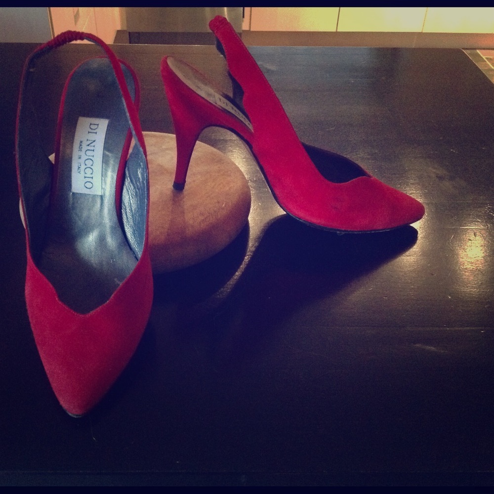 Di Nuccio Italian Red Suede Slingback heels 8 38.5