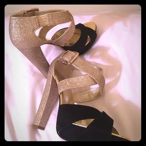 Brand New! Gold and black platform heels.