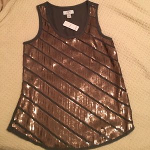 Grey/green tank with rose gold sequin pattern