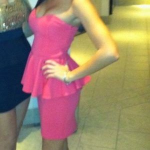 Strapless dress with peplum.