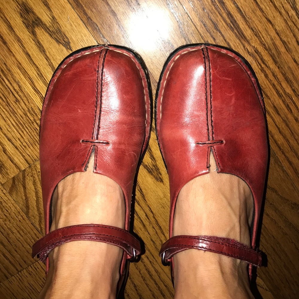 Earth red leather Mary Janes distressed boho