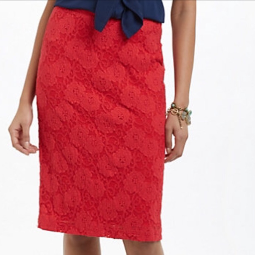 {Anthro} Maeve Alva red lace skirt