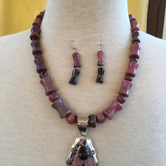 Jay King Jewelry Jay King Set Rhodonite Pendant Necklace Earrings