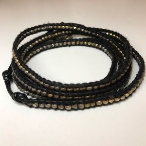 Chan Luu Gold Tone Wrap Bracelet on Black Leather