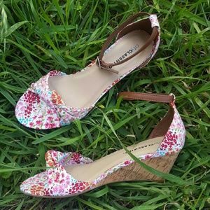 New Floral Ankle Strap Wedge Shoes
