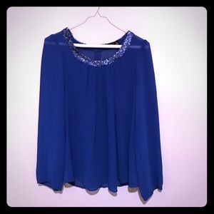 Royal blue long sleeved shear top