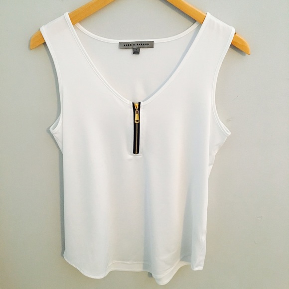 Tops - White dressy tank with gold zipper detail