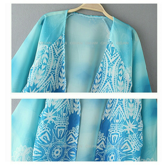 💖ONE LEFT SIZE L💖Blue Kimono with white tassels - Picture 3 of 7