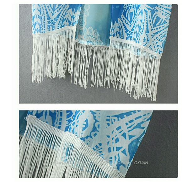 💖ONE LEFT SIZE L💖Blue Kimono with white tassels - Picture 4 of 7