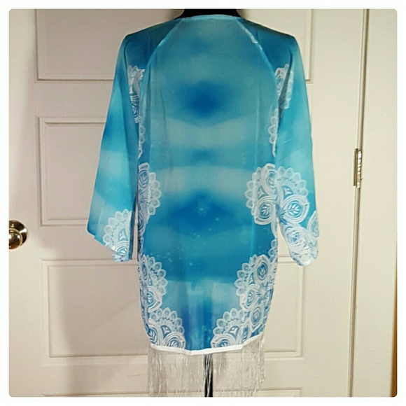💖ONE LEFT SIZE L💖Blue Kimono with white tassels - Picture 7 of 7