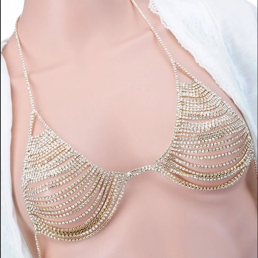 Gold and Rhinestone Bra Chain