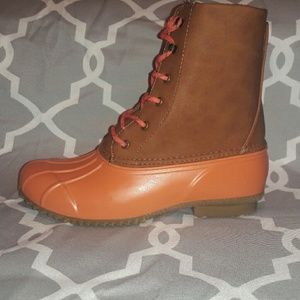 Orange duck boots