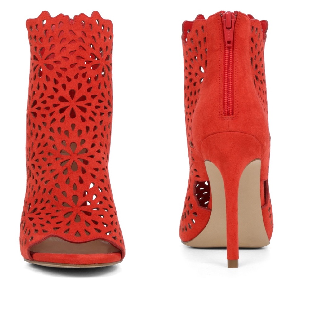 New Bright Orange Floral Cutout Aldo Heel Booties - Picture 3 of 4