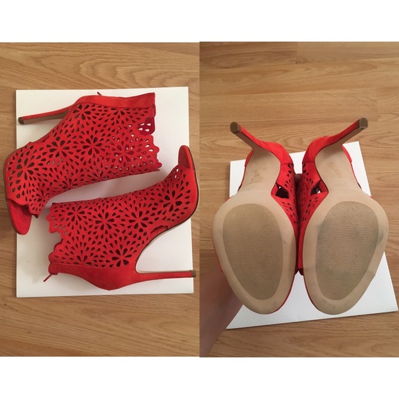 New Bright Orange Floral Cutout Aldo Heel Booties - Picture 4 of 4