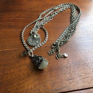 Anthropologie long triple layered silver necklace