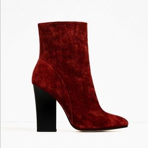 ZARA rust colored crush velvet booties