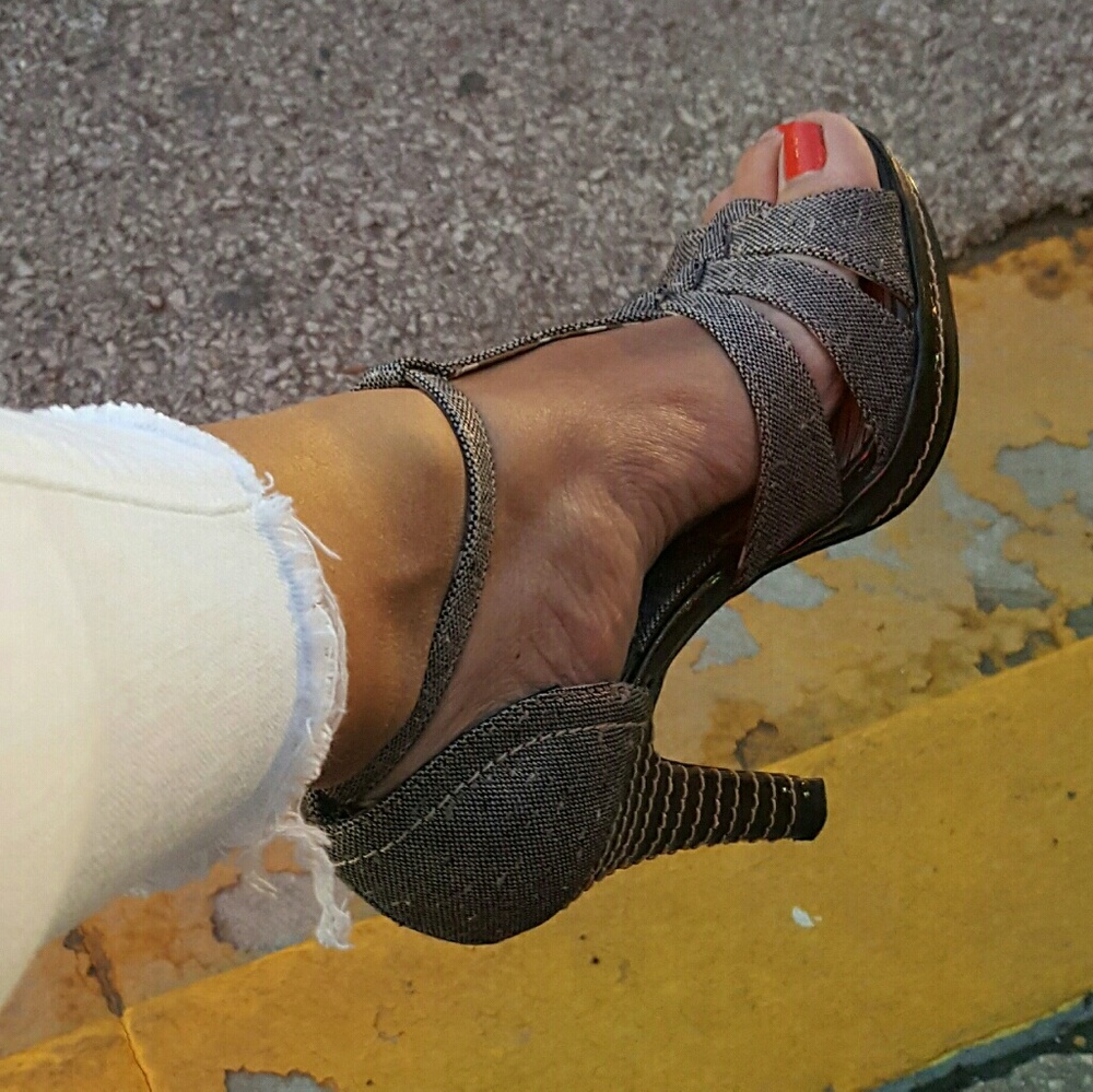 Brown denim type heels (Kenzie)