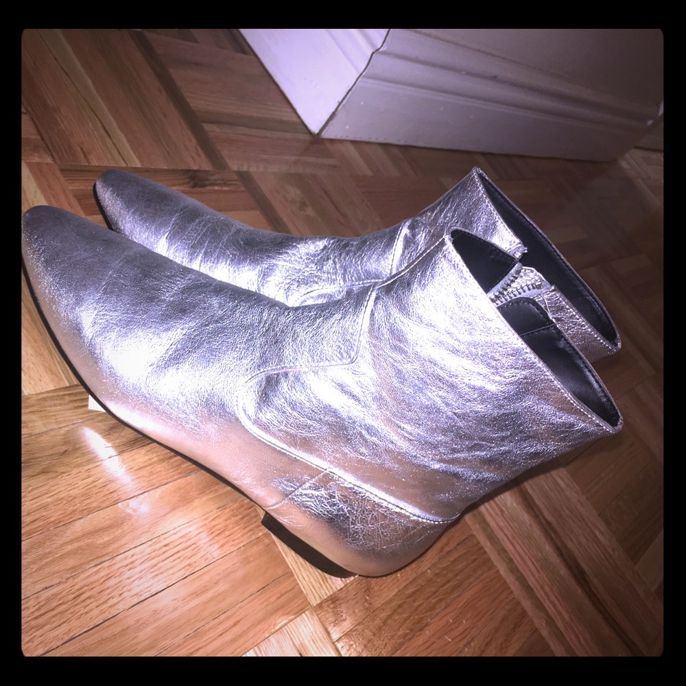 ZARA metallic silver booties from London store!