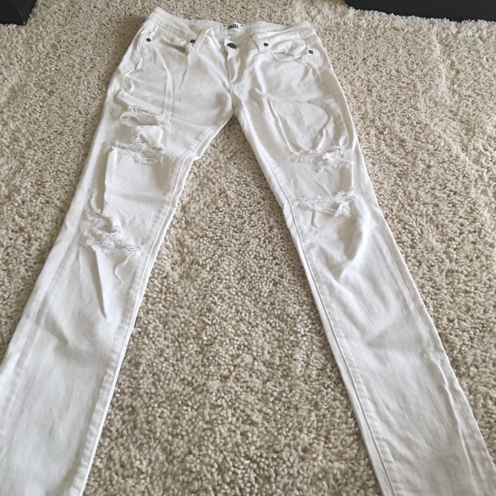 PAIGE destructed white denim skinny boyfriend pant