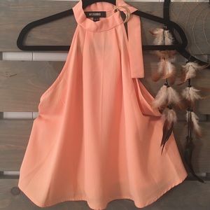 MISSGUIDED SALMON SHEER TANK W GOLD NECK BUCKLE