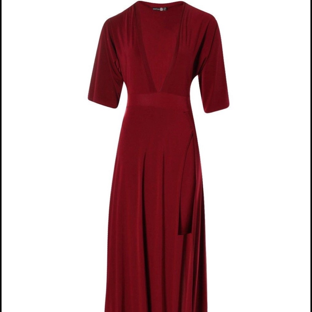 Burgundy Kimono Sleeve Maxi Dress