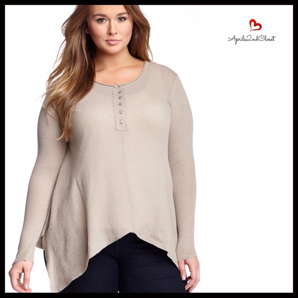 BOBEAU PLUS SIZE HENLEY TUNIC HI-LO HEM TOP - Picture 8 of 8